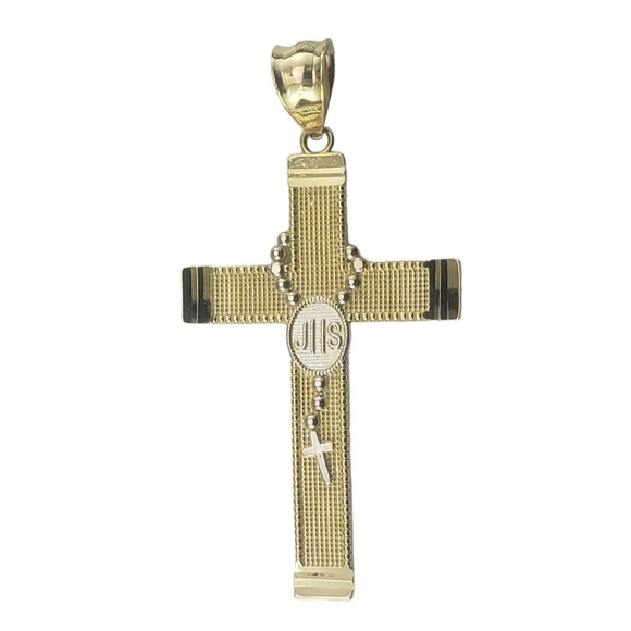 14 Karat Yellow and White Gold Cross and Rosary Bead Pendant #16753 - Picture 2 of 7